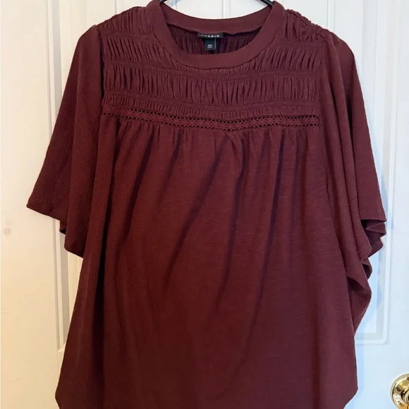 Torrid Burgundy Smocked Blouse - Size 00 - Picture 1 of 3